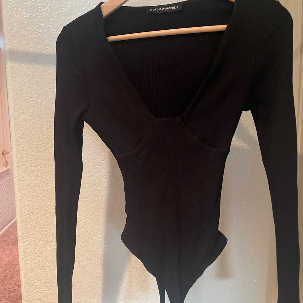 Naked Wardrobe Black ribbed Bodysuit